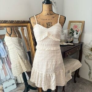 Coquette Vintage Cream Textured Mini Dress